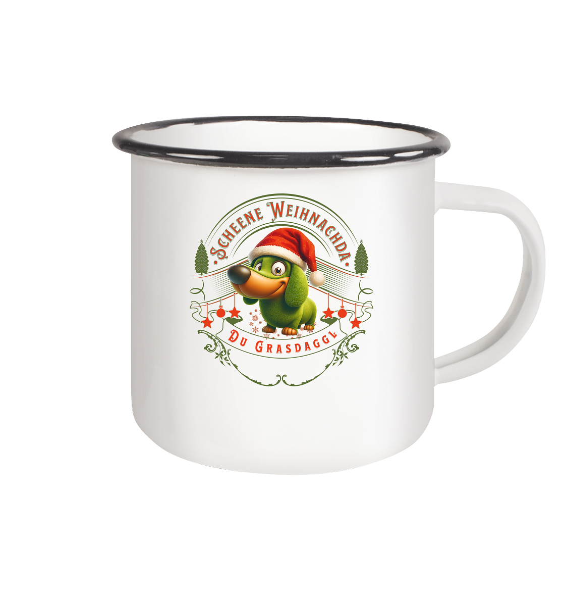 Fun-Emaille-Tasse Motiv "Grasdaggl Weihnachda" (Black)