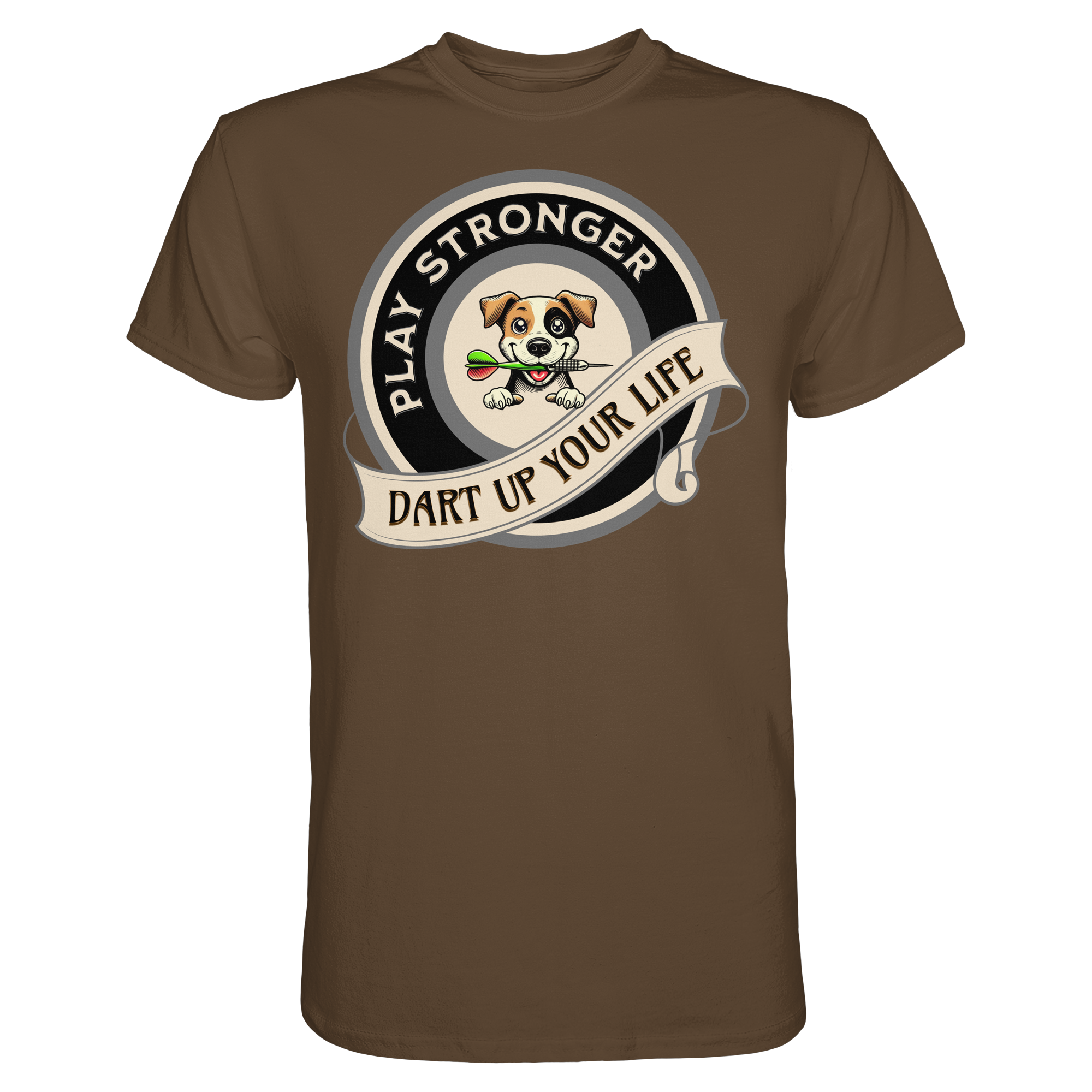 Darts-T-Shirt Motiv "Play Stronger" (Druck vorne)