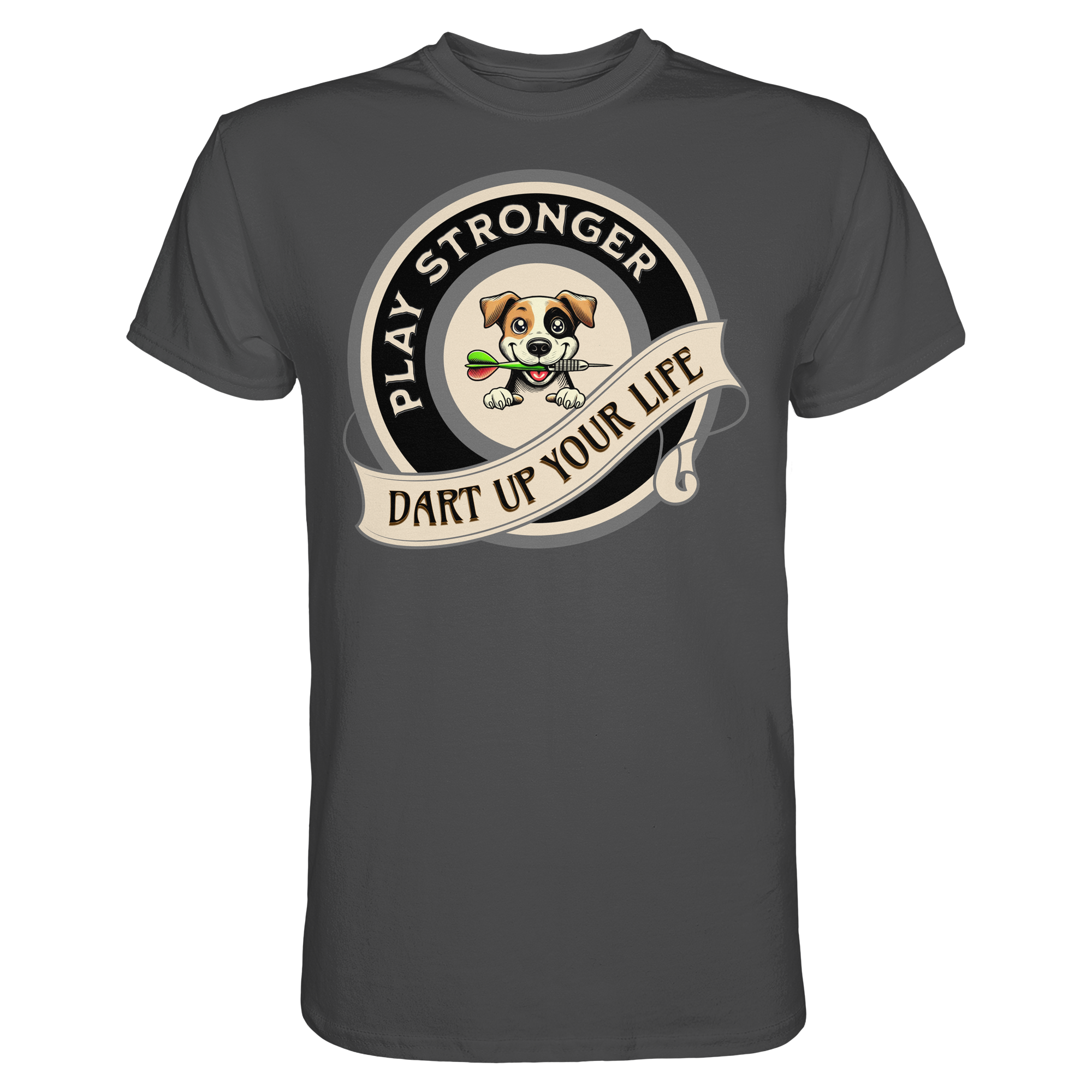 Darts-T-Shirt Motiv "Play Stronger" (Druck vorne)