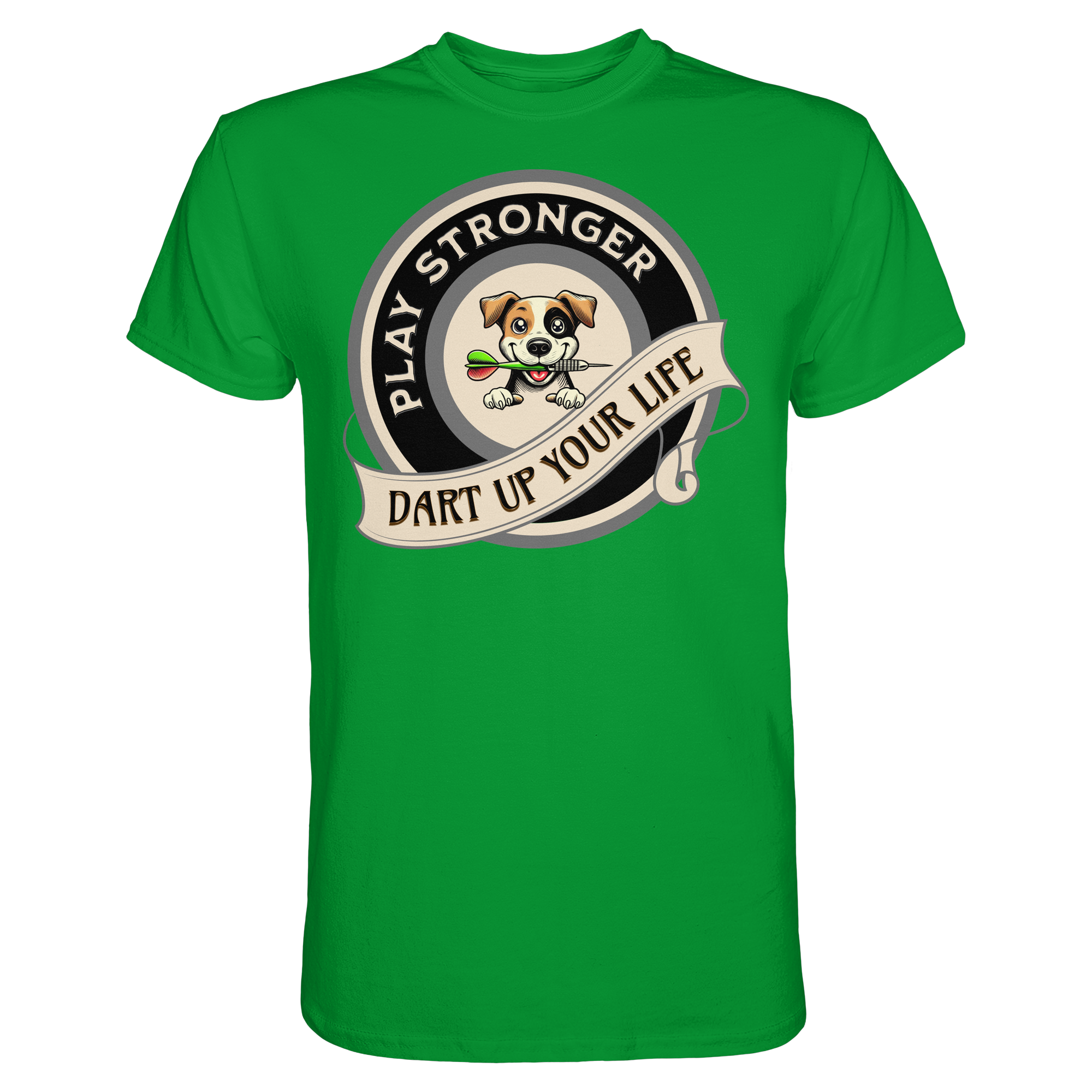 Darts-T-Shirt Motiv "Play Stronger" (Druck vorne)