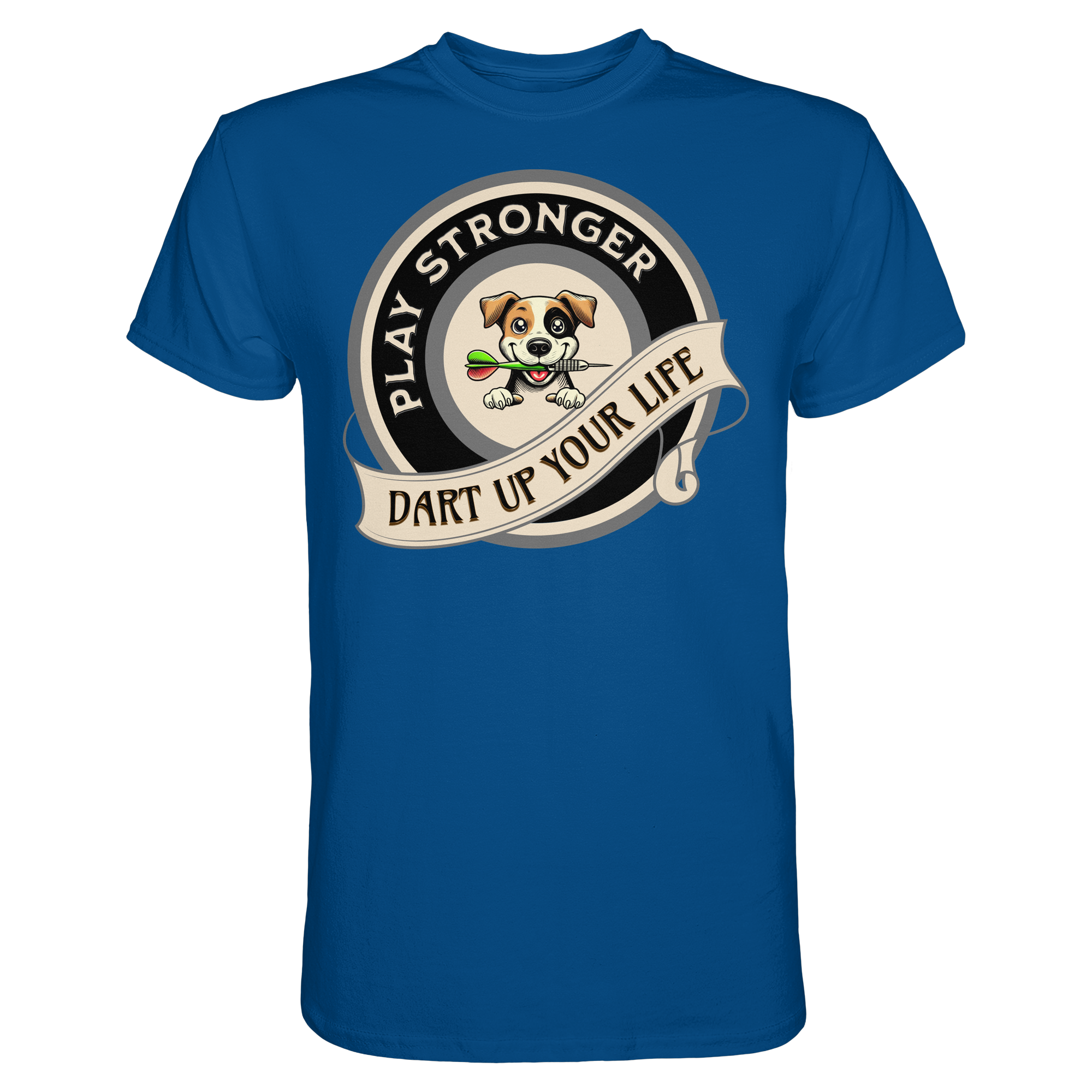 Darts-T-Shirt Motiv "Play Stronger" (Druck vorne)
