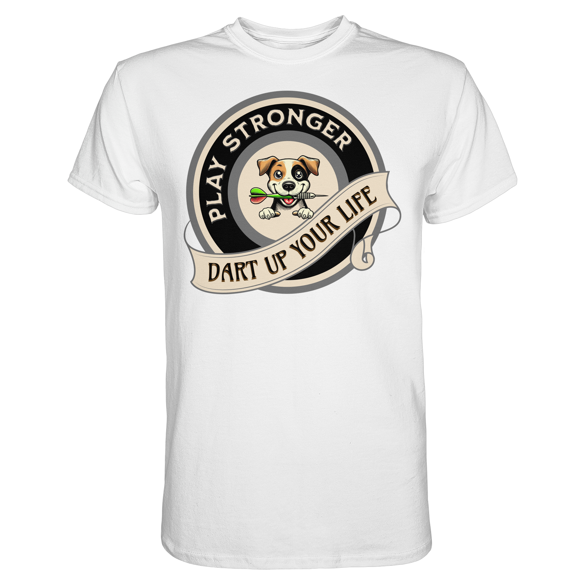 Darts-T-Shirt Motiv "Play Stronger" (Druck vorne)