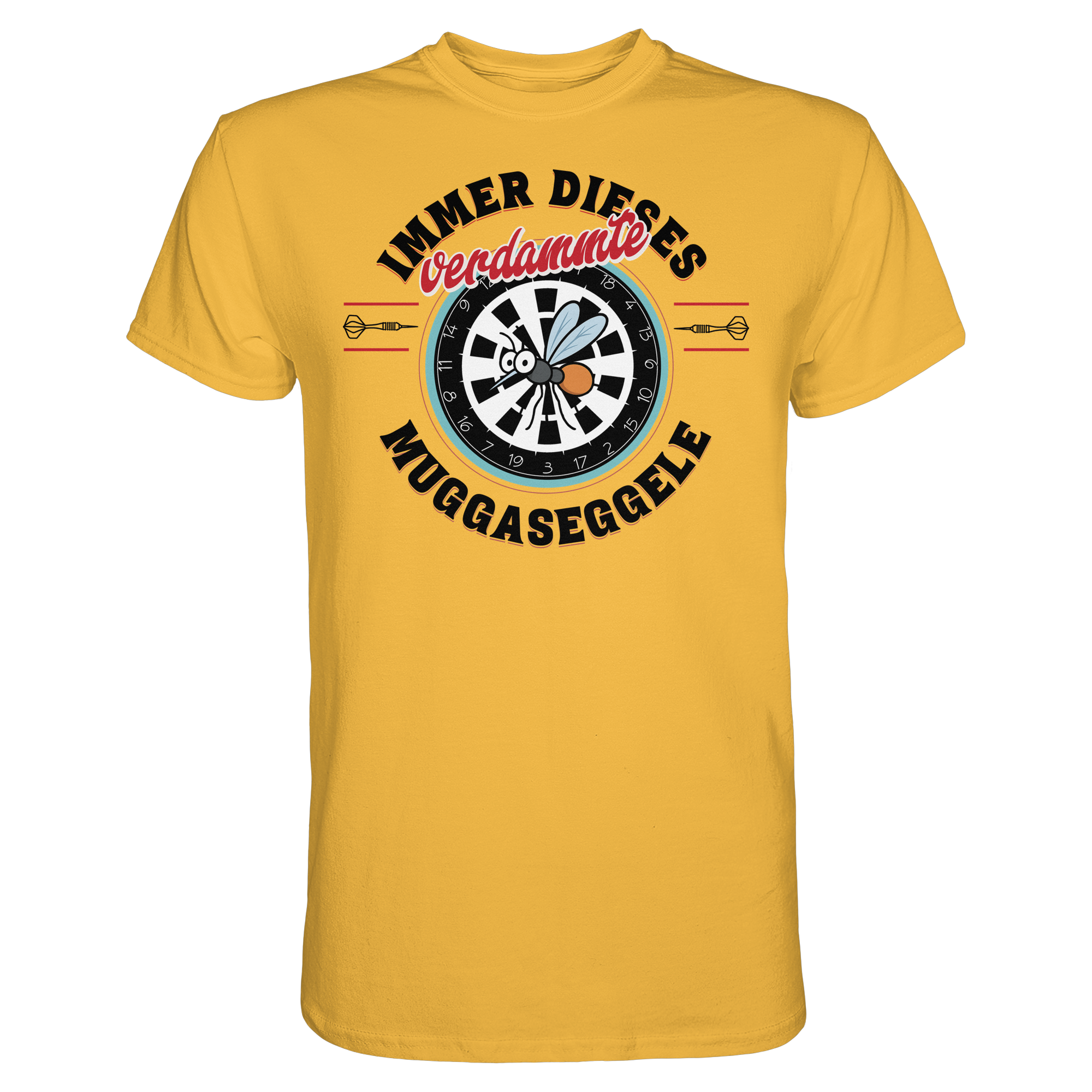 Darts-T-Shirt Motiv "Muggaseggele" (Druck vorne)