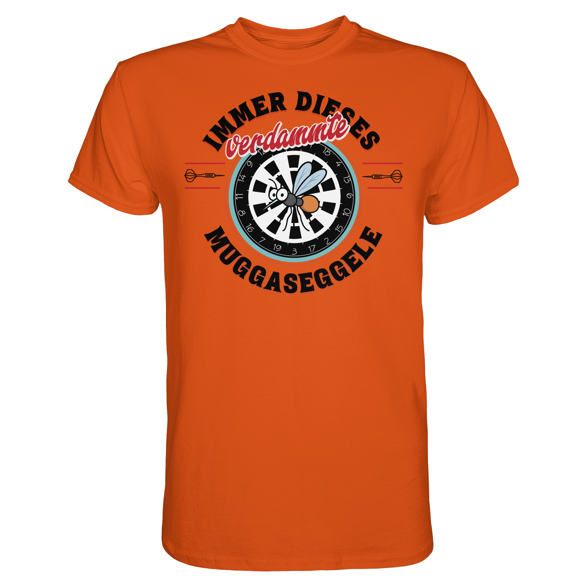 Darts-T-Shirt Motiv "Muggaseggele" (Druck vorne)