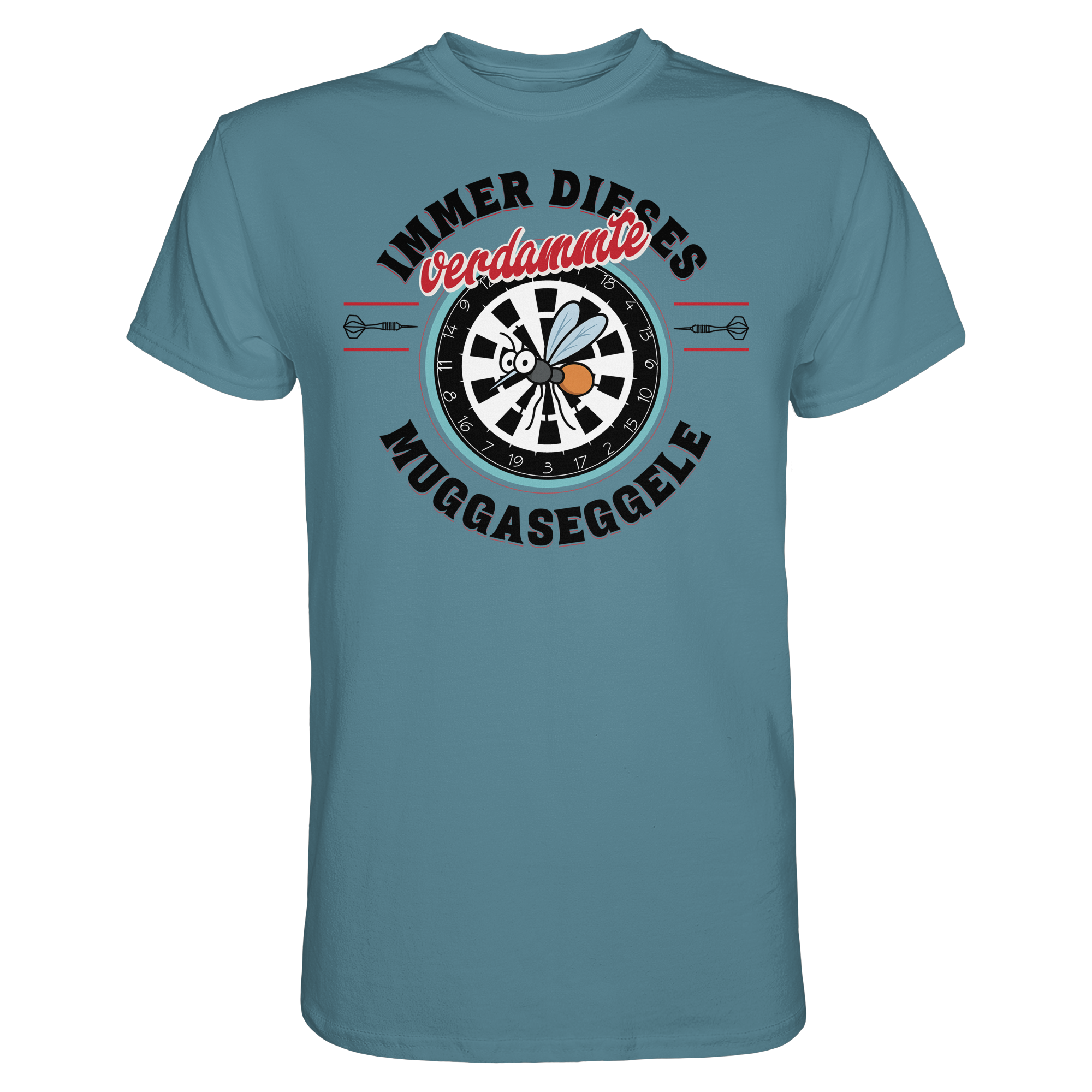 Darts-T-Shirt Motiv "Muggaseggele" (Druck vorne)