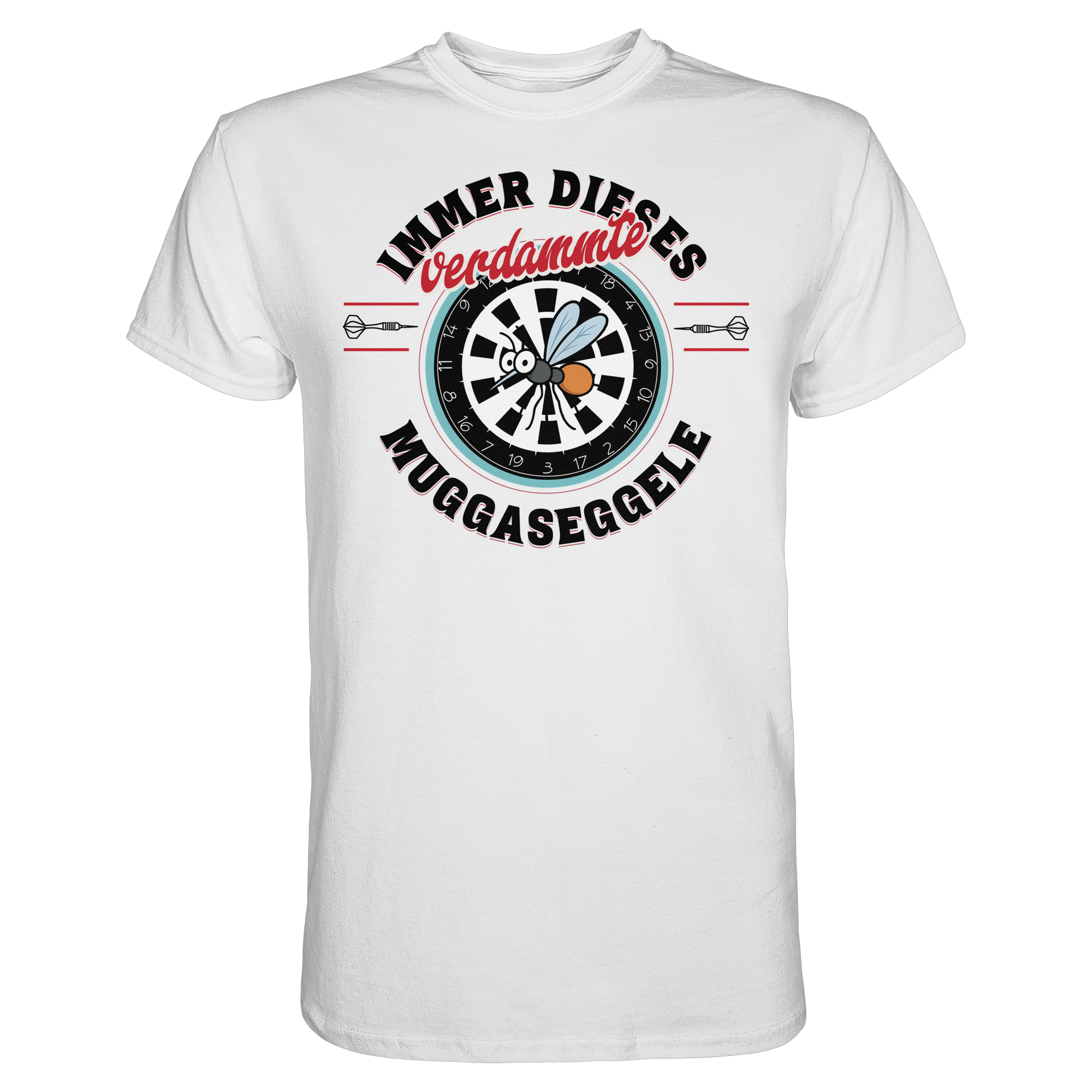 Darts-T-Shirt Motiv "Muggaseggele" (Druck vorne)