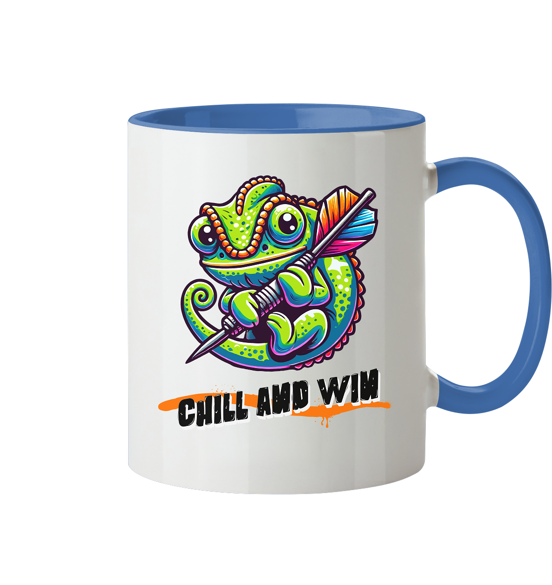 Darts-Tasse Motiv "Chill and win" (Zweifarbig)