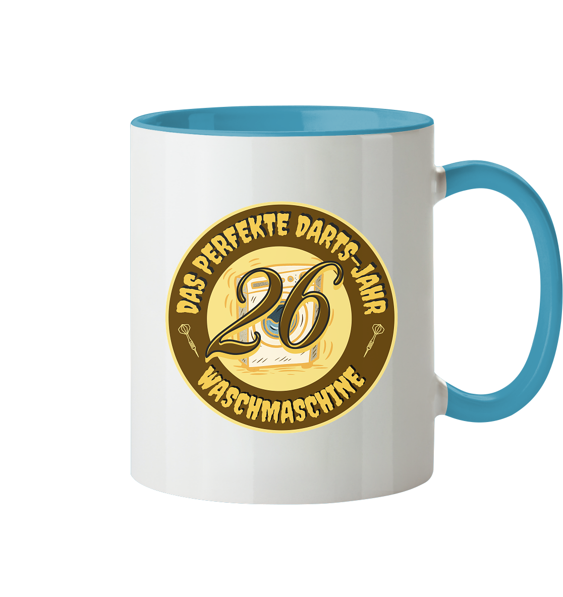 Darts-Kaffeetasse Motiv "Perfektes Dartsjahr" (Zweifarbig)