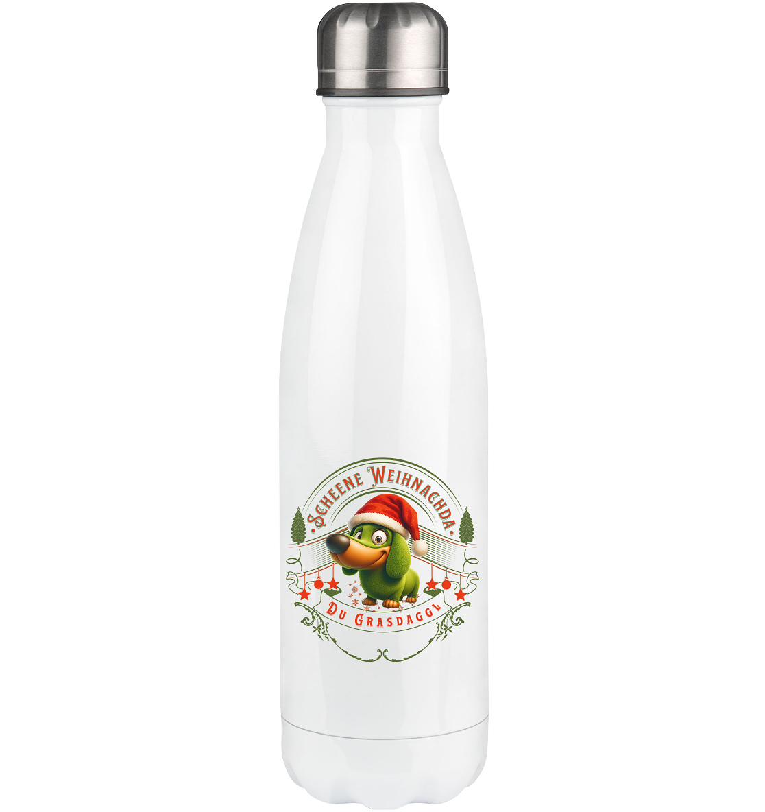 Fun-Edelstahl Thermoflasche Motiv "Grasdaggl Weihnachda" 500ml